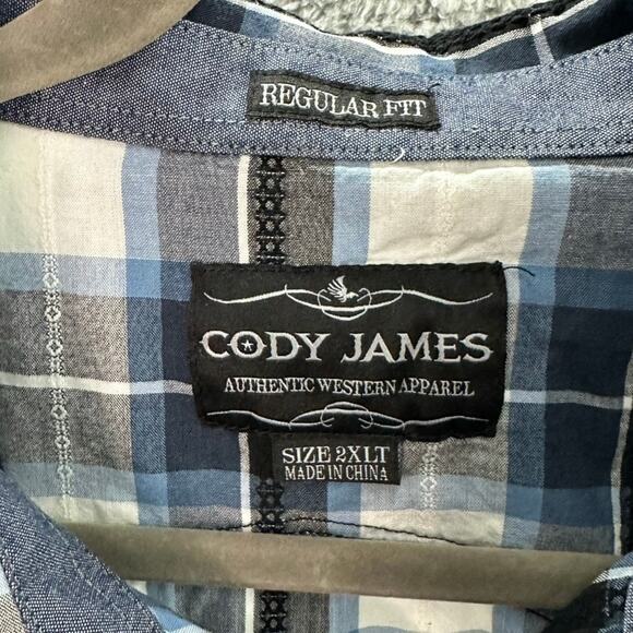 Cody James Men's 2XLT Blue Plaid Western Shirt Pearl Snaps Sawtooth Pocket Rodeo - Picture 5 of 10